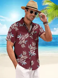 Men's Hawaiian Shirt Printed Tropical Beach Shirt Casual Button Down Short Sleeve Floral Shirts Tops