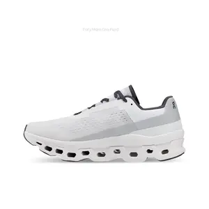 Lightweight Cushioned Running Shoes, White Breathable Mesh Upper, Chunky Hollowed-Out Midsole and Rocker Propulsion Design