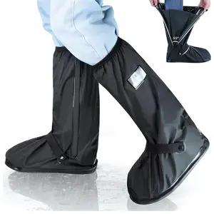 Black Waterproof Rain Boot Shoe Cover with Reflector (1 Pair) Wide Open Zipper Anti Slip Rain Shoes Rainproof