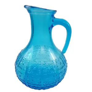 Vintage Blue Rossini Italian Empoli Art Glass Pitcher  9" tall