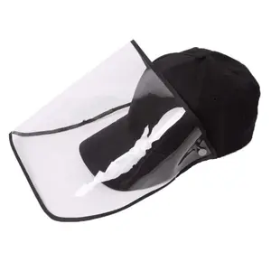 Fashion Culture Unisex Baseball Cap with Removable Plastic Face Shield - Black, Universal Fit, Face Protection, Dust Defense
