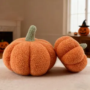 Halloween Fall Plush Simulated Pumpkin Throw Pillows Stuffed Pillows for Thanksgiving Halloween Decor, 12" and 8" 2pcs Orange