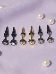 6 Pcs Stainless Steel Spike Earrings, Unisex Hip Hop Punk Style, Hypoallergenic, Suitable for Daily Wear, Street Fashion, Music Festivals, Parties