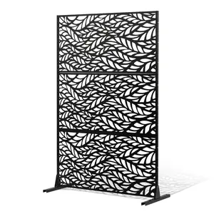 【Summervibes】VEVOR Metal Privacy Screen, 47" H x 72" W, Outdoor Privacy Screens & Panels, Freestanding Outdoor Divider with Stand, 3-Panel Decorative Garden Steel Privacy Fence for Balcony Patio Indoor Room Black