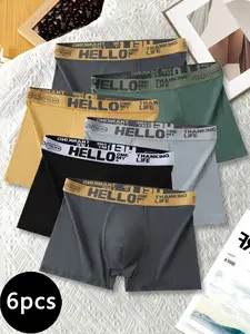 6-Pack Solid Men’s Athletic Fitted Boxers with Letter Waistband, Polyester Moisture-Wicking Gym Underwear