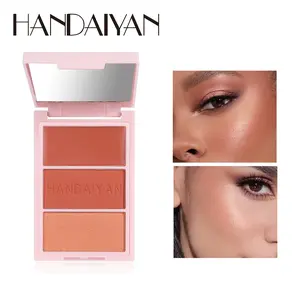 HANDAIYAN All-in-One Cream & Powder Face Palette - 3-in-1 Multi-use Blush, Eyeshadow, Lipstick & Contour Trio, Hybrid Long-wear Sculpting Kit
