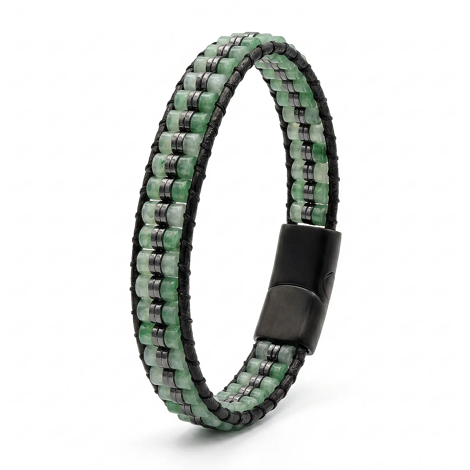 Natural Black Jade Wrap Bracelet, Handmade Leather Beaded Cuff, Jewelry Gift for Men, Protection, Wealth Attraction, Good Luck, Anti Evil, Birthday Present