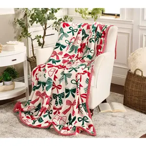 Kringle Express Holiday Printed Throw with Border, Soft Cozy Christmas Blanket, Multiple Sizes: 30"x40", 50"x40", 50"x60", 80"x60", Great Festive Gift for Home