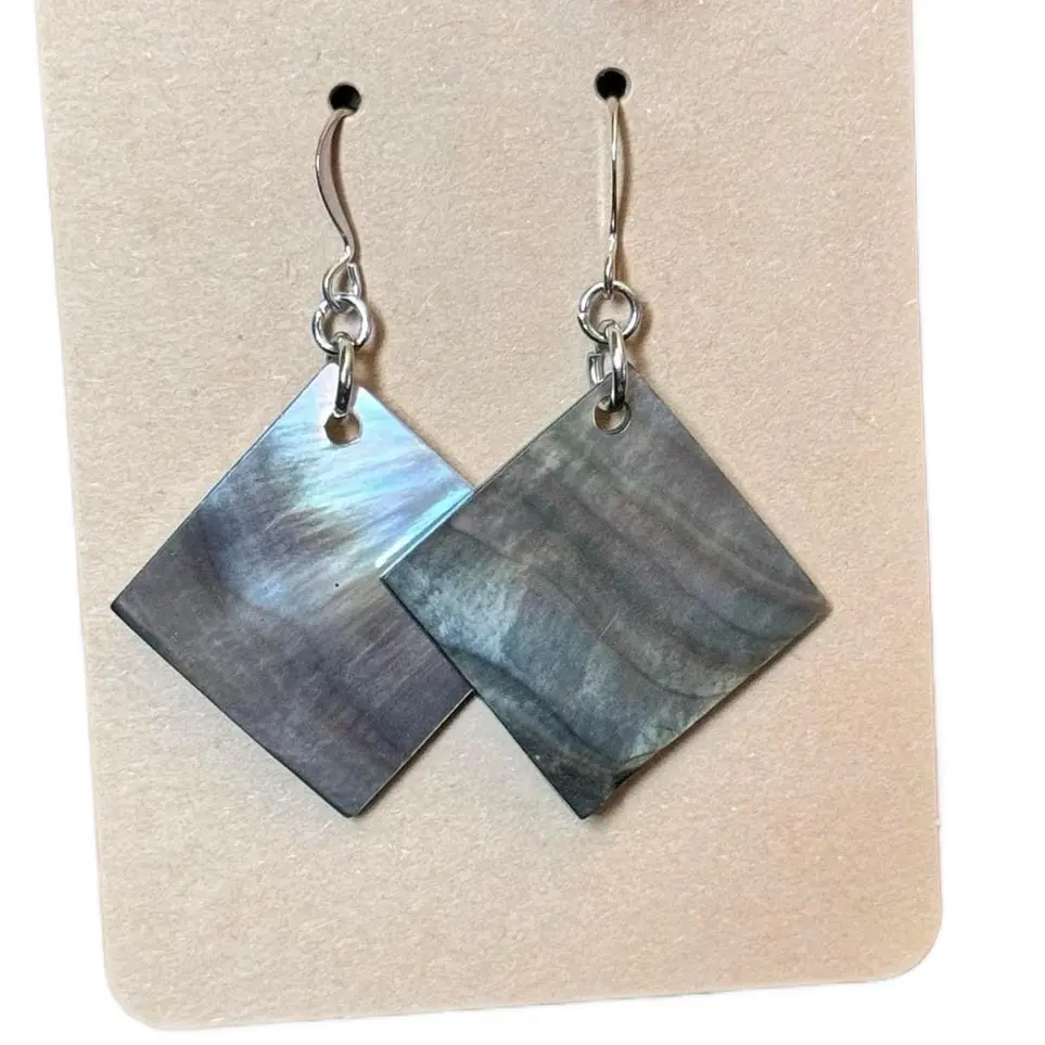 Handmade Indigenous Themed Diamond Shaped Abalone Earrings - Rare and Beautiful