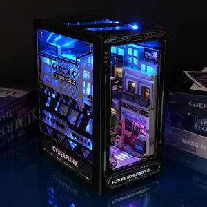 Cyberpunk Book Corner Shelf Insert Kit DIY Wooden 3D Puzzle Model for Adults, Fun Educational Craft Handicraft, Unique Art Decor for Collectors