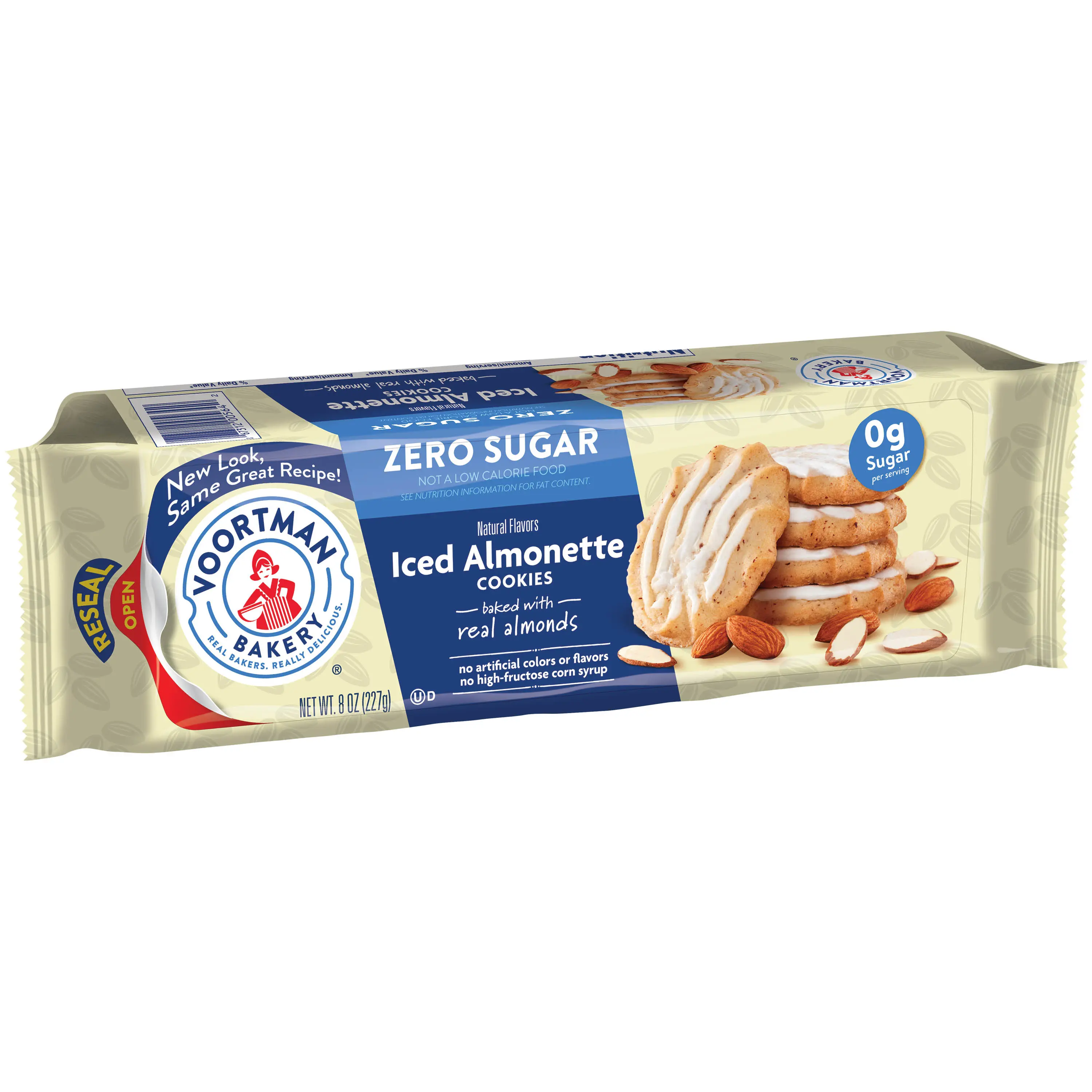(12 pack) VOORTMAN Bakery Zero Sugar Iced Almonette Cookies 8 oz