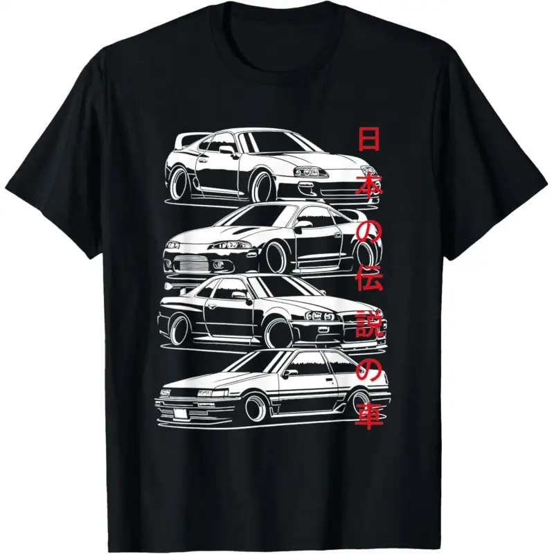 Breathable Short-Sleeve Round Neck Cotton Graphic T-Shirt - Streetwear Vintage Skyline Automotive JDM Legend Tuning Sports Top