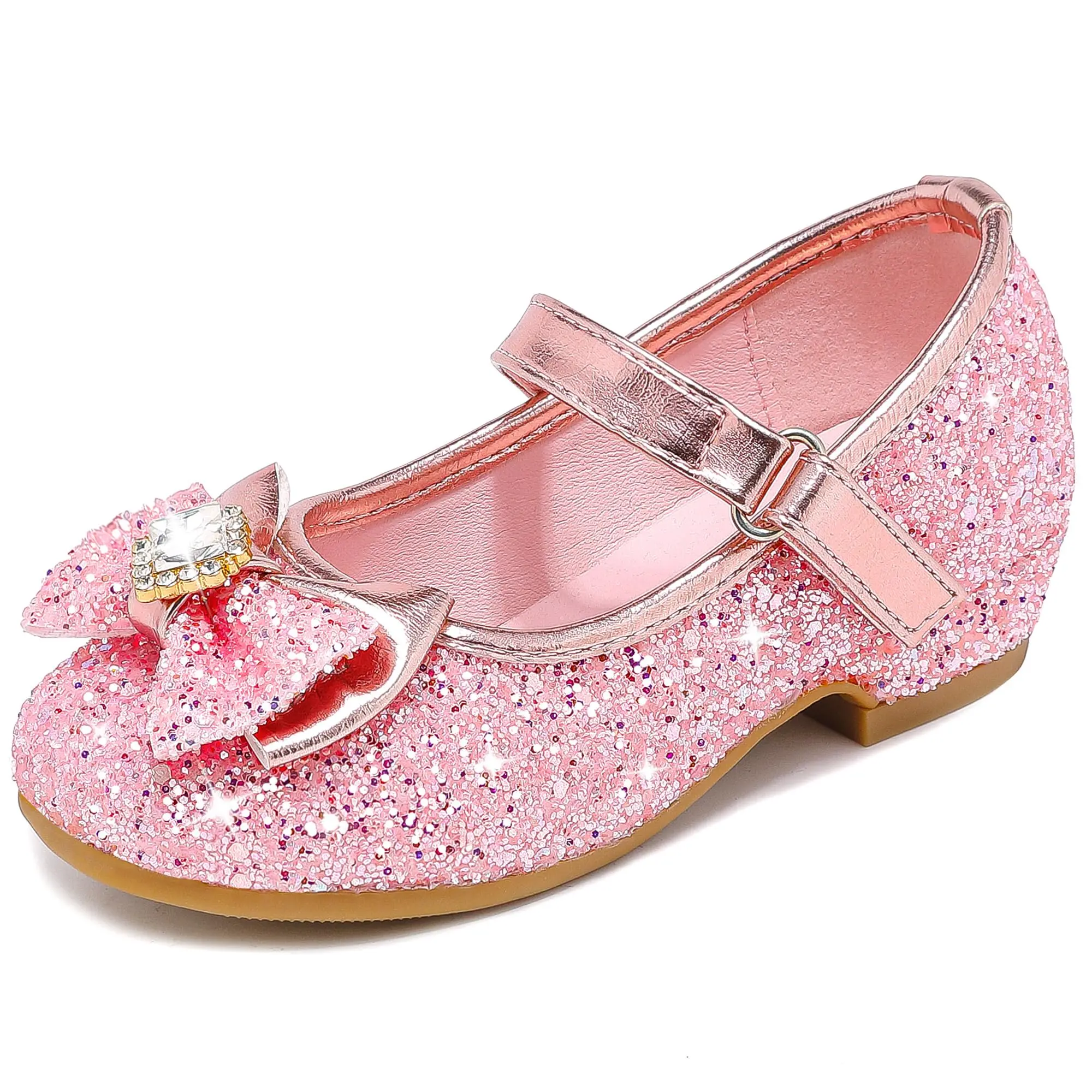 Girls Dress Shoes Mary Jane Wedding Flower Bridesmaids Heels Glitter Princess Shoes for Kids Toddler Mary Jane Style