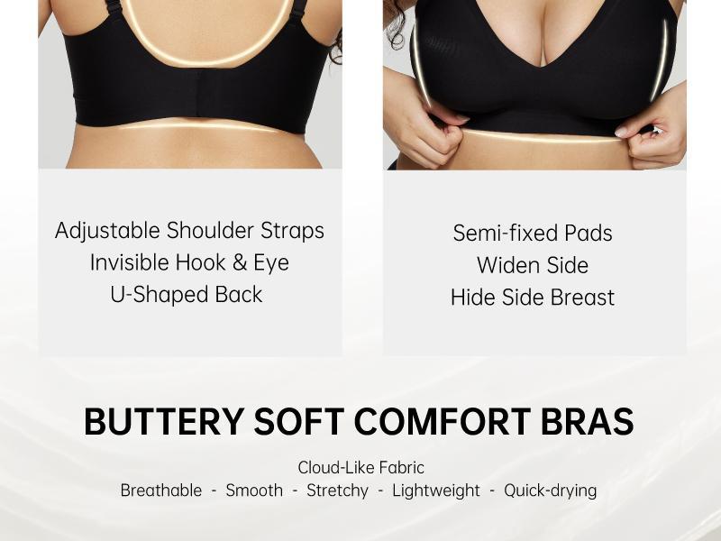 Jelly Bra Deep V Plunge with Wide Straps Seamless Wireless Bras Comfort & Sexy U-Back Design Everyday T-shirt Bra for Women Casual Wear