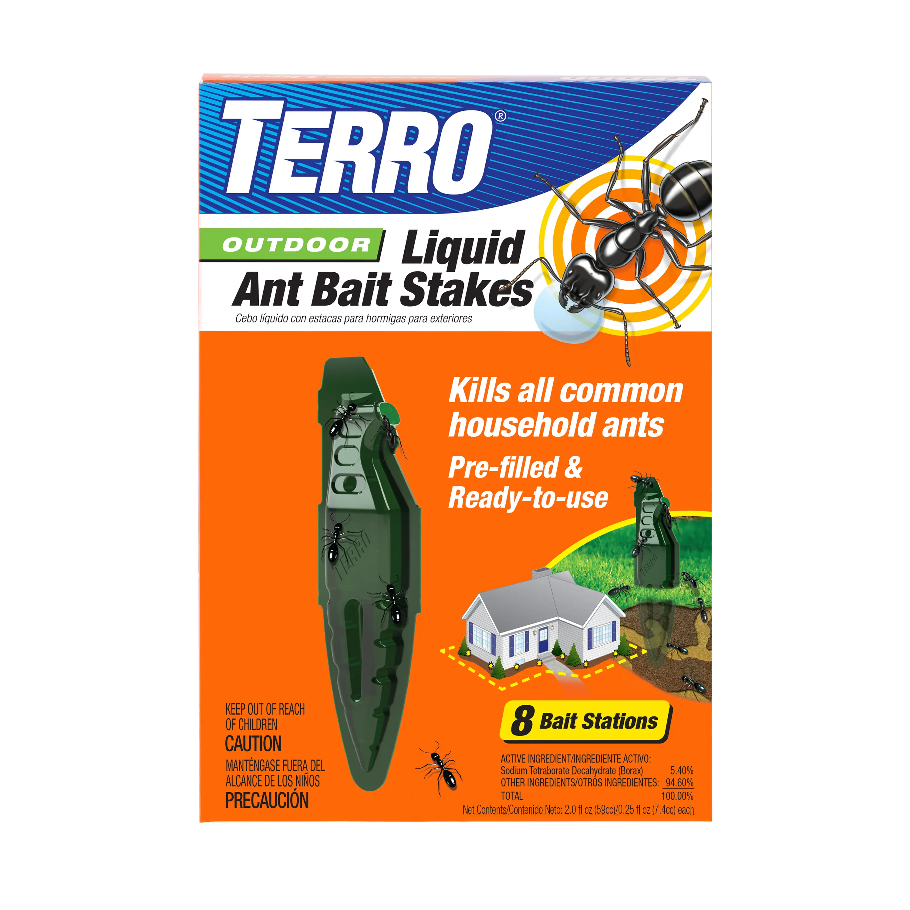 TERRO Liquid Ant Baits - Outdoor Ready-to-Use Terro Ant Traps, Kills Household Ants, 8 Stakes