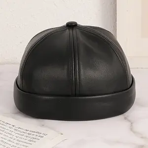 INS Wind Solid color PU Dome adjustable beanie Landlord hat Men and women cos Landlord daily street photo High Quality warm hip hop hat, Photo Prop, Streetwear Fashion, Minimalist Design, Trendy Headwear, Pu Material, Hand Washable, Fashion Headwear