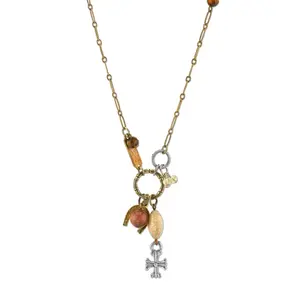 T.R.U. Boho Jewelry Talisman Of Tenacity With Horseshoe Cross And Gemstone Beads Necklace 30"
