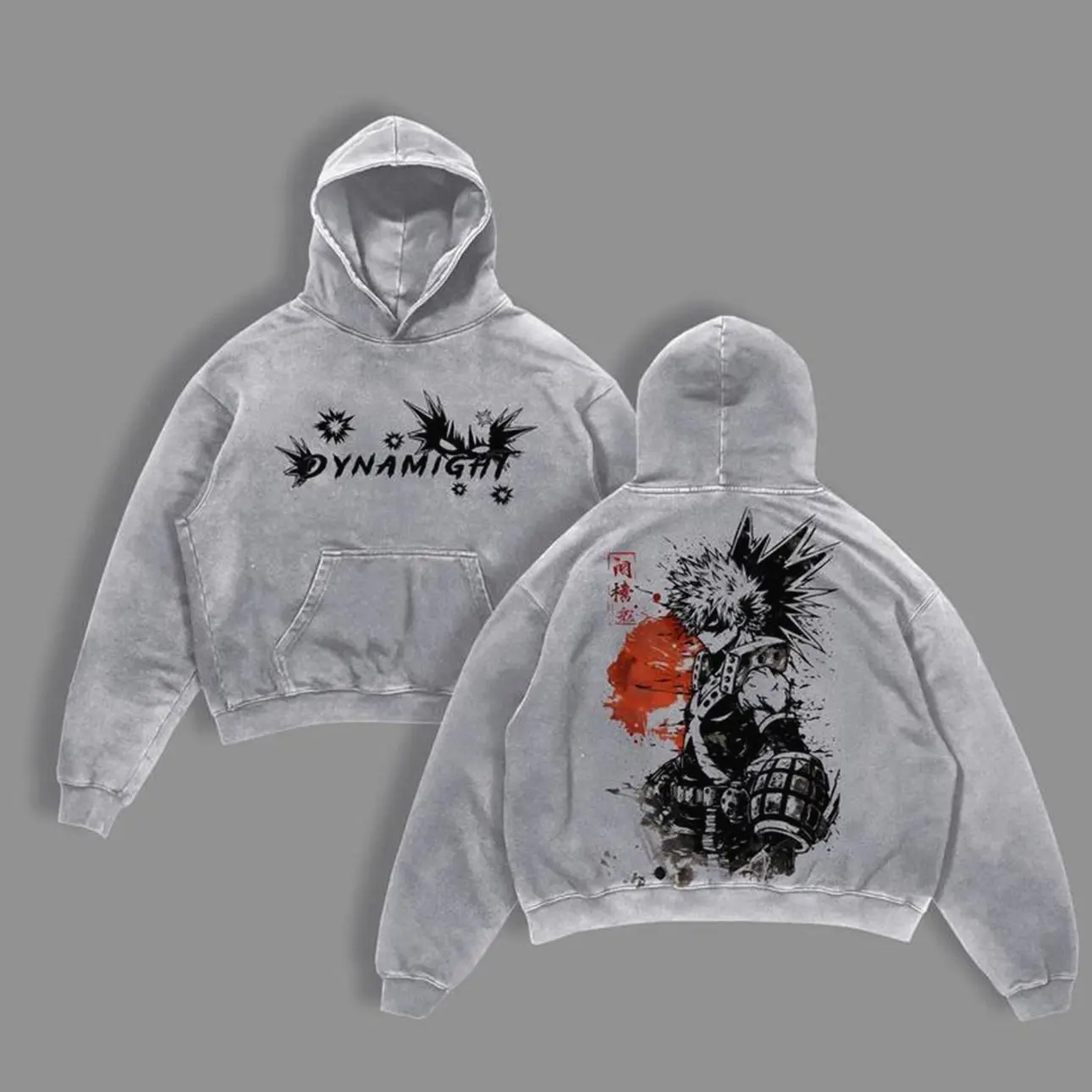 Katsuki Bakugo Washed Hoodie, My Hero Academia Merch, Explosion Quirk Apparel, Vintage Washed Oversized Sweater, Great Explosion Murder God DynaMight Fashion, MHA Hero Jumper DUY