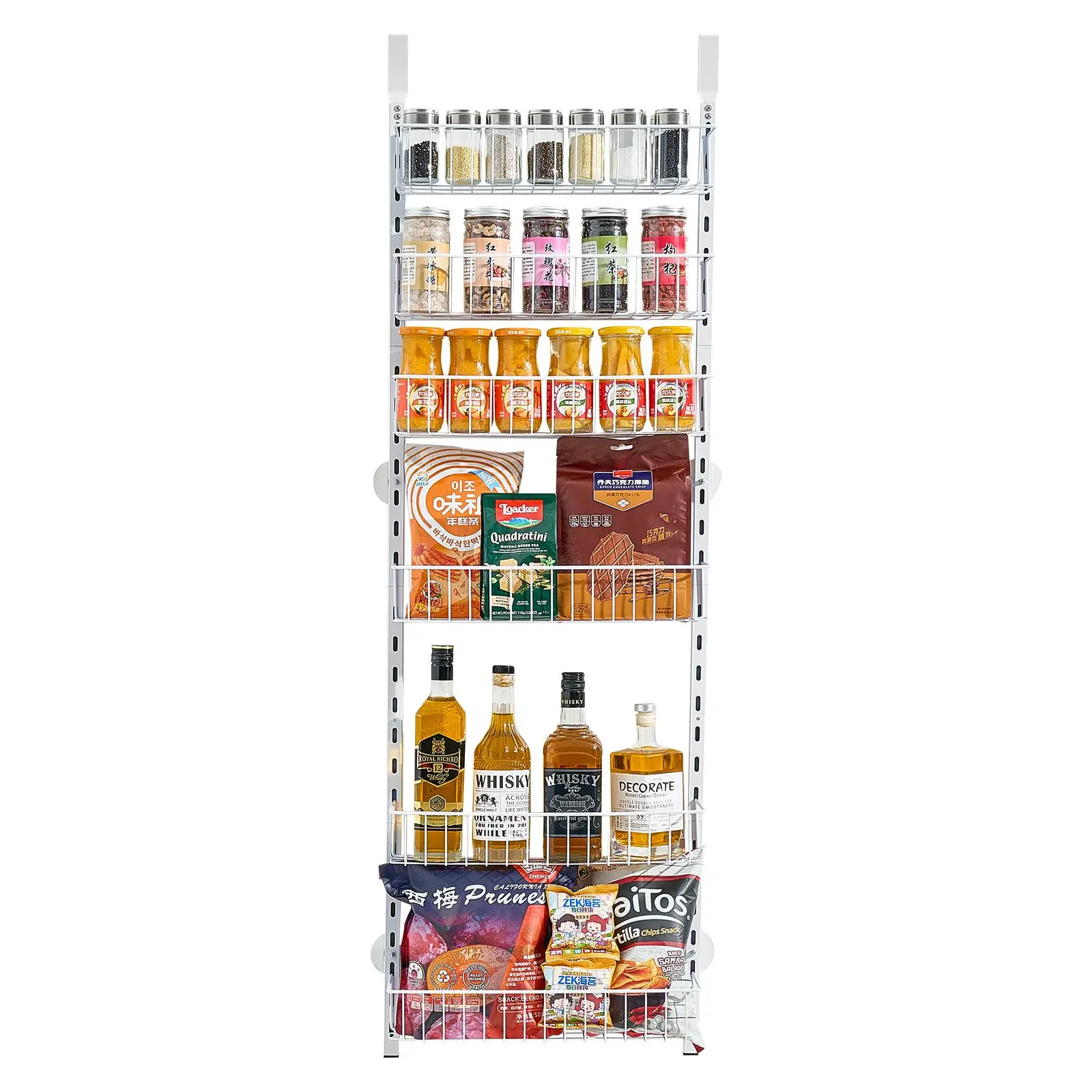 【Summerfinds】VEVOR Over the Door Pantry Organizer,  , 6-Tier Pantry Organization and Storage, Heavy-Duty Steel Hanging Spice Rack, Adjustable Wall Seasoning Shelves, for Home Kitchen Laundry Room Bathroom, White