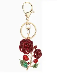 Creative Alloy Rhinestone Rose Keychain for Women, Bag Charm Car Hanging Ornament, Valentine's Day Gift, Casual Style, All Seasons