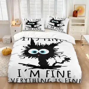Whimsical black cat themed duvet cover set ,1 count duvet cover & 1/2 pillowcase without filler, this unique & creative design creates a relaxed & artistic atmosphere in the bedroom, stylish & durable bedding, available in multiple styles.