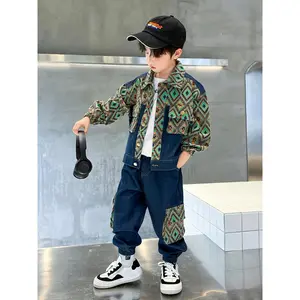 NewSuit Boys' Autumn Wear 2025 New Style Big Spring And Autumn Style Rogue Handsome Clothes Foreign Style Bohemian Style Fashion Suit Faux Denim Suit Two-Piece Set, for Outdoor