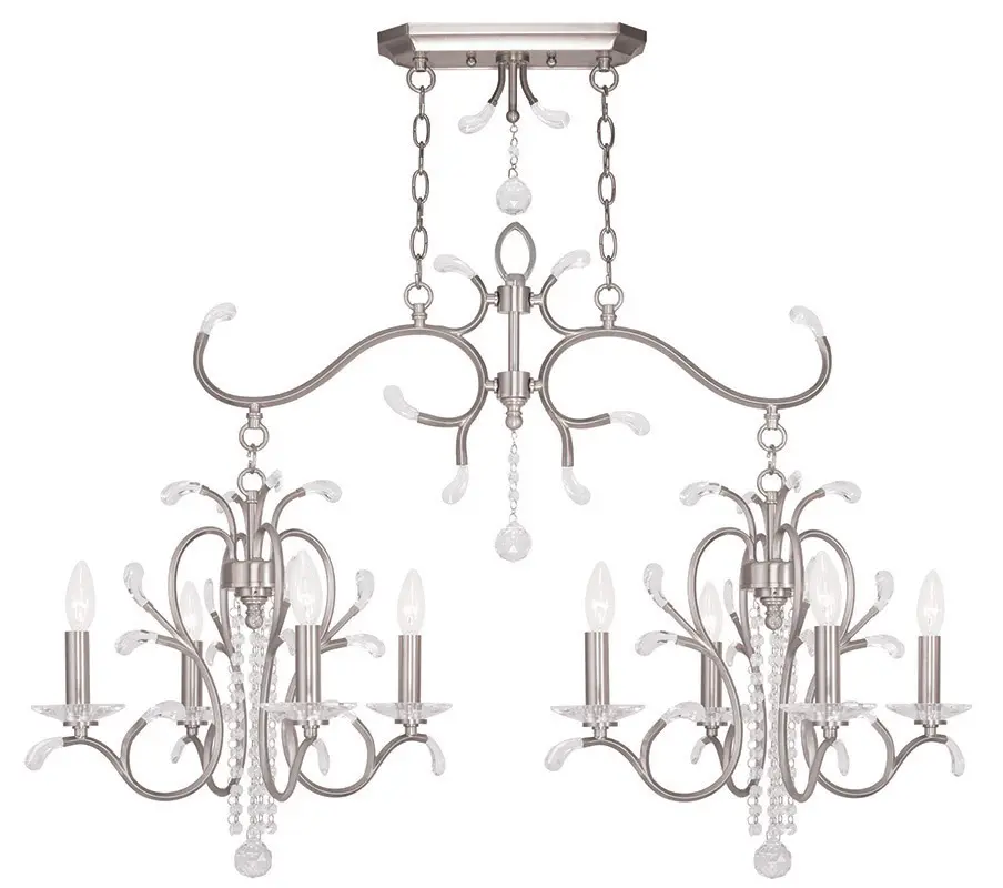 20 inch 4 Light + 4 Light Brushed Nickel Linear Chandelier with Clear Crystals Shade