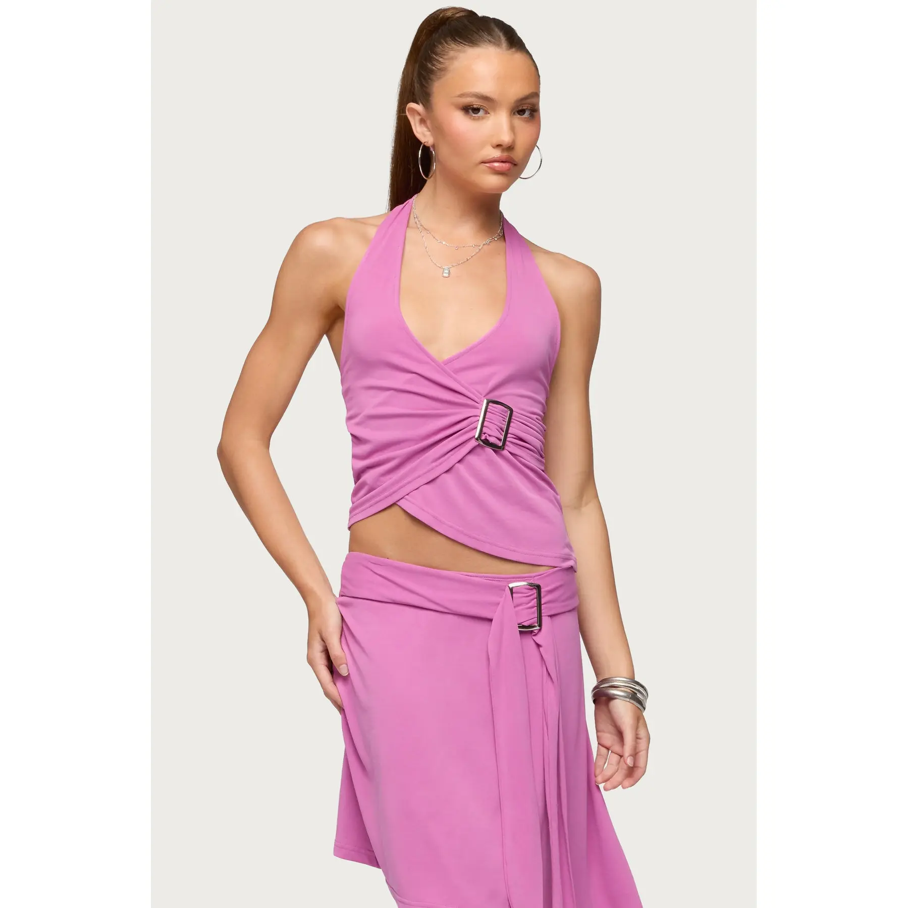 Fiori Buckle Asymmetric Wrap Top