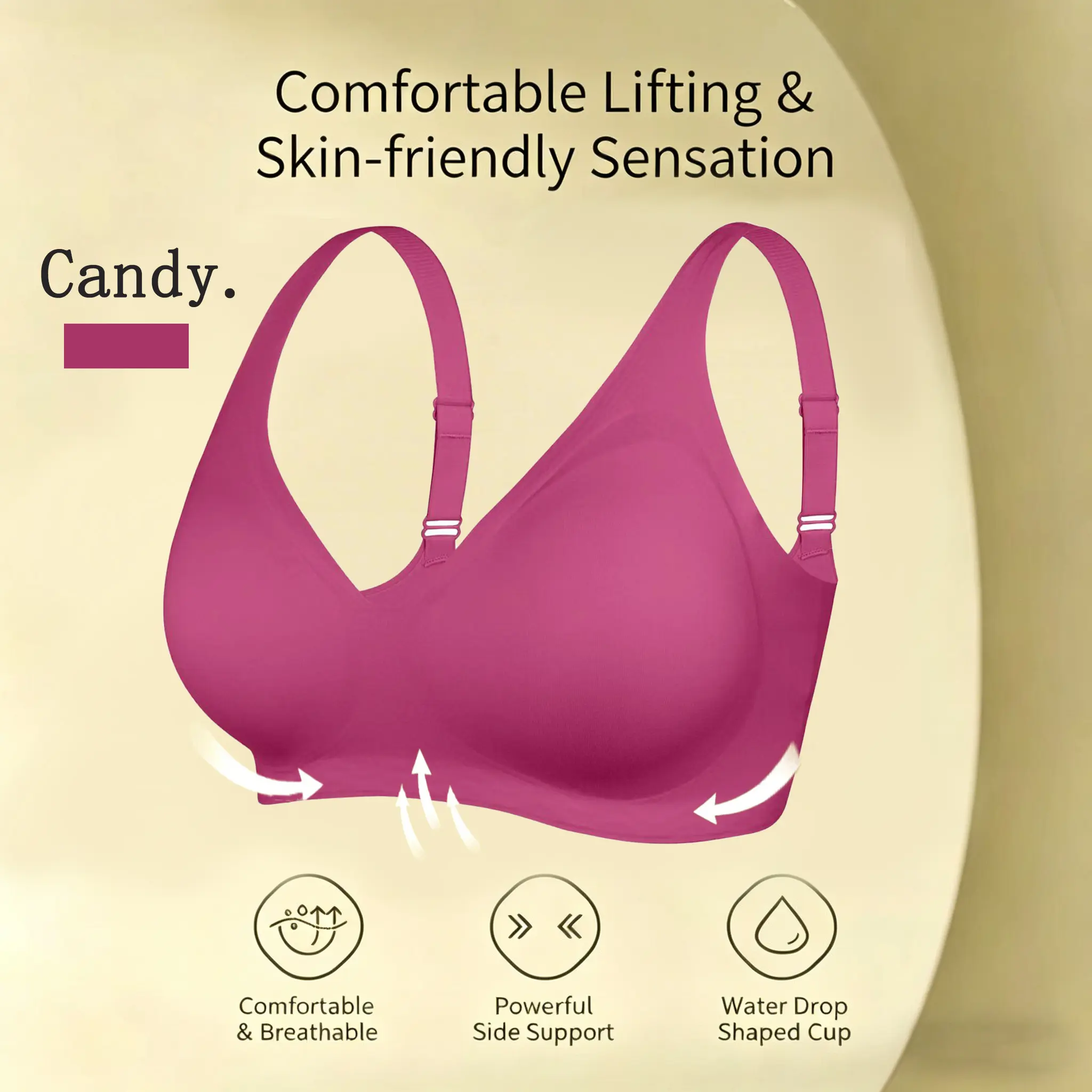 Women's Gel Bra 1piece Adjustable Straps Comfortable and Soft Pull-Up Bra Seamless Bra Deep V Style Everyday Bra Rose Red Womenswear Fashion Bra Jelly Supportive Bra