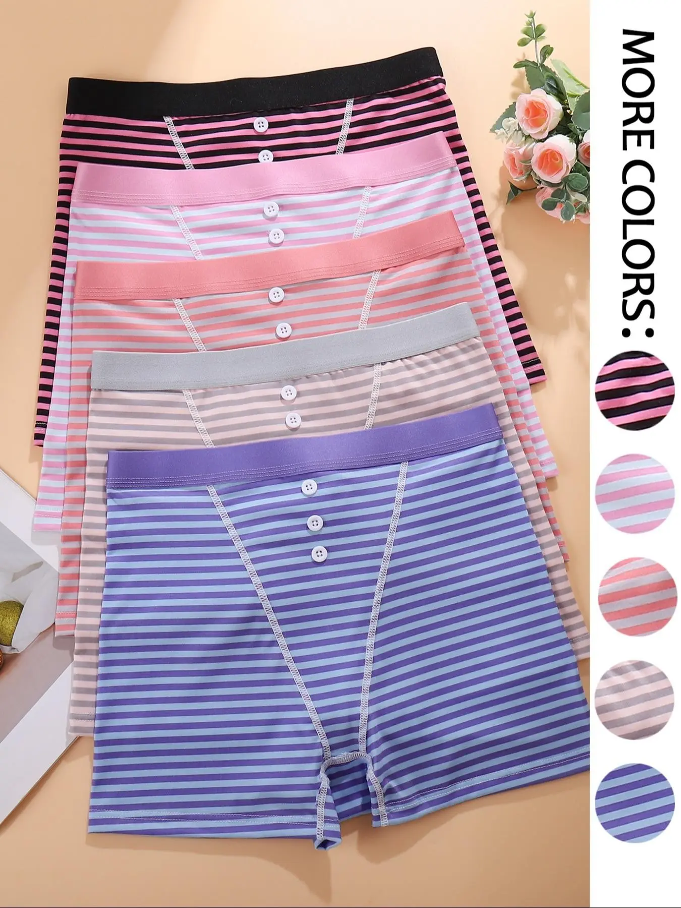 Women's Striped Print Underwear Set, Breathable Fabric, Casual Style, Fitted, All Seasons Everyday Wear, Daily Casual Underwear, Comfortable Plain Waistband Panties, Breathable Briefs, Breathable Comfy Knicker, Fitted Panty