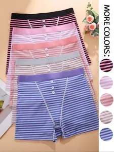 Women's Striped Print Underwear Set, Breathable Fabric, Casual Style, Fitted, All Seasons Everyday Wear, Comfortable Plain Waistband Panties