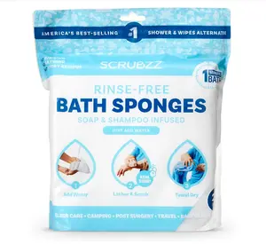 Scrubzz Disposable Rinse Free Bathing Wipes - 25 Pack - All-in-1 Single Use Shower Wipes, Simply Dampen, Lather, and Dry Without Shampoo or Rinsing