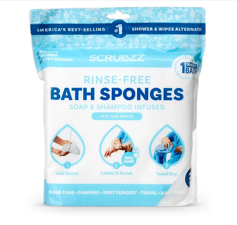 Scrubzz Disposable Rinse Free Bathing Wipes - 25 Pack - All-in-1 Single Use Shower Wipes, Simply Dampen, Lather, and Dry Without Shampoo or Rinsing
