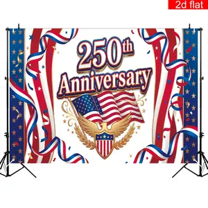 2D Flat Banne 1pc, | American 250th Anniversary (1776-2026) Photography Backdrop Cloth with Eagle, American Flag, and Star Design | Patriotic Large Garage Door Cover Party Banner