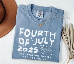 Comfort Colors Personalized 4th of July Shirt, Custom Name Family Matching T-Shirt, USA Flag Patriotic Tee, Family Reunion Gift for Men, Women, Kids