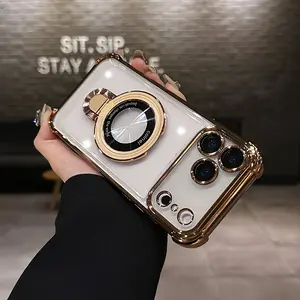 Luxury Plating Magnetic Phone Case Compatible with iPhone 17 Pro max 17 Pro 17 Air 17, 16, 15, 14, 13, 12, 11 Featuring a Luxury Magnetic Plating Frame And Stand, with Lens Protective, Shockproof Phone Cover