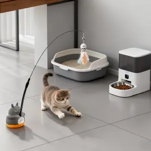 Rotating Cat Toy, Interactive Rod Toy, Indoor Outdoor Play, Hunting Fun, Cute Plush Tail, Perfect Gift for Cats