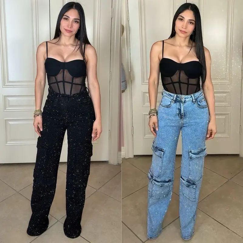 Lizeth Rhinestone Cargo Jeans Lizeth Rhinestone Cargo Jeans