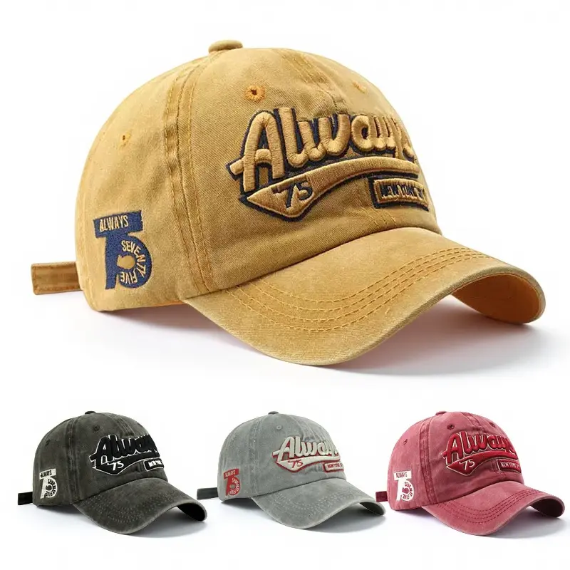 Unisex Washed Denim Baseball Cap - Premium 3D Embroidered Letters, Distressed Cotton Dad Hat, 4-Color Adjustable Daily Street Headwear with Buckle & Adjustable Metal Buckle Enclosure, Summer Sun Trucker Sport Hat