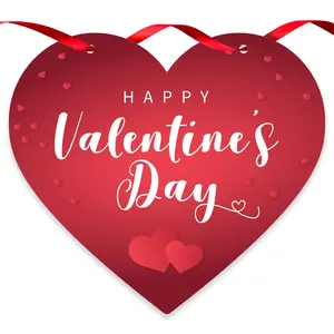 Soul Décor - Valentines Day Decor Happy Valentine's Day Red Background with Red Hearts, 12 Inch Aluminum Heart Shaped Door Sign with Red Satin Ribbon