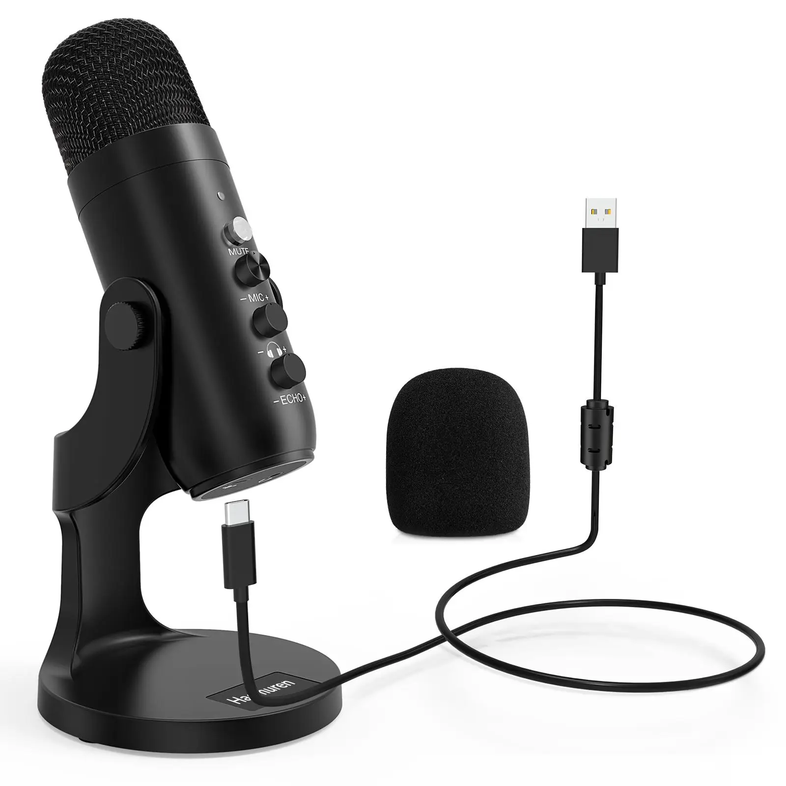 HAOMUREN Wired Condenser Microphone, USB Plug & Play Microphone with Pop-Filter & Mic Cover(no Adapter), Professional Microphone for Recording, Live S