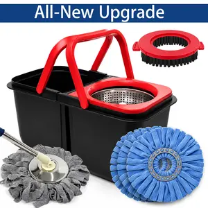 BN BY NEE 61' Spin Mop Bucket Set with Wringer - Foldable Space-Saving Dual-Chamber System, Adjustable Stainless Steel Telescopic Handle, Built-in Drain Plug, Brush & 3 Reusable Microfiber Mop Heads for Hardwood, Tile, Vinyl Floors Cleaning