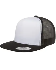 Yupoong 6006W Unisex Plain Snapback Trucker Hat - White Front Panel, Black Mesh Back, Breathable, Comfortable - Trendy Snapback Trucker Hats for Summer, Streetwear, Trendy Trucker Hat