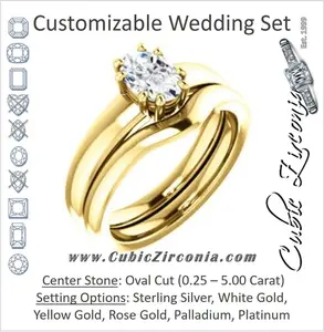 CZ Wedding Set, featuring The Reba engagement ring (Customizable 8-pronged Oval Cut Solitaire with Wide Band)