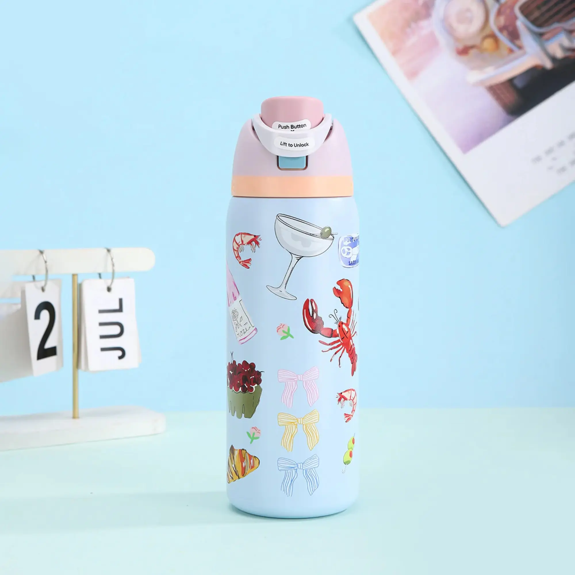 Owala x Urban Outfitters Picnic Prep 32oz FreeSip Water Bottle Macaron Blue Insulated Stainless Steel Tumbler