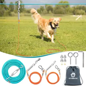 Professional Dog Runner Trolley System Heavy Duty Adjustable 55ft Dog Zip Line with 10ft 15ft Tie Out for Large Dogs Up to 250lbs Chew Proof Dog Run Cable for Yard Camping Outdoor Adventure