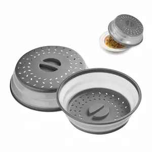 LMMAKE Upgrade Collapsible Microwave Lid 10.5 Inches Vented Folding Plate Cover Grey Silicone Handle BPA Free PP Material Multifunctional Kitchen Tool for Easy Heating and Produce Cleaning Hanging Utensils