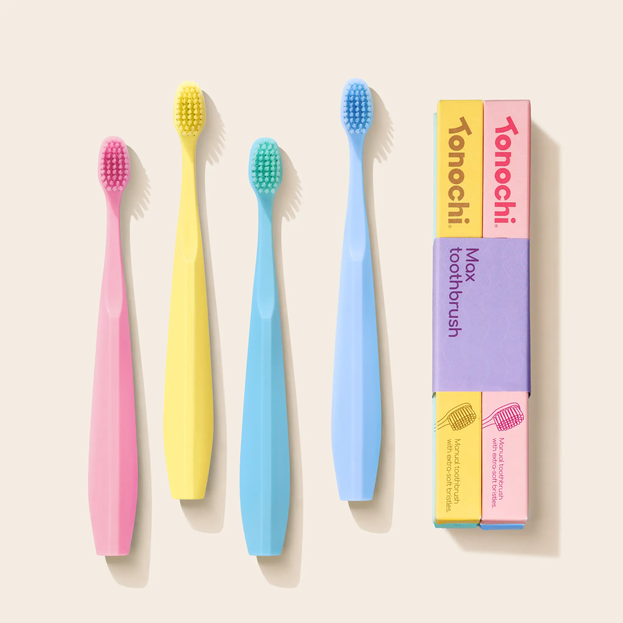 Max Extra Soft Toothbrush for Adults with Sensitive Gums, Soft Bristle Toothbrushes, Wide Head for Back Teeth, Ergonomic Non-Slip Grip, BPA Free, Individually Wrapped, 4 Pack, Macaron Set