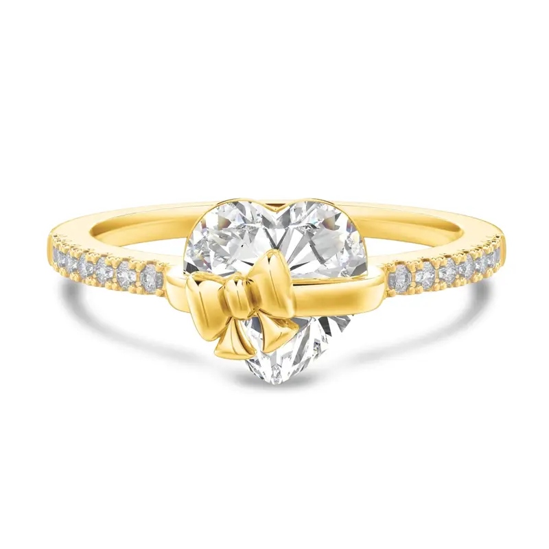 Swaveo Tied With Love Promise Ring – Gold Heart Bow Ring – 925 Sterling Silver – Gift for Girlfriend, Wife, Anniversary, or Birthday