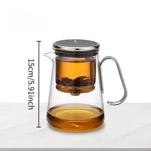1pcs High Borosilicate Glass Tea Pot, Heat Resistant, Magnetic Filter, Transparent Visible, Lead-Free, Home Office Use, Easy Clean